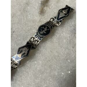 Vintage Siam Sterling Silver Niello Dancing Lady Goddess Panel Bracelet 1950s